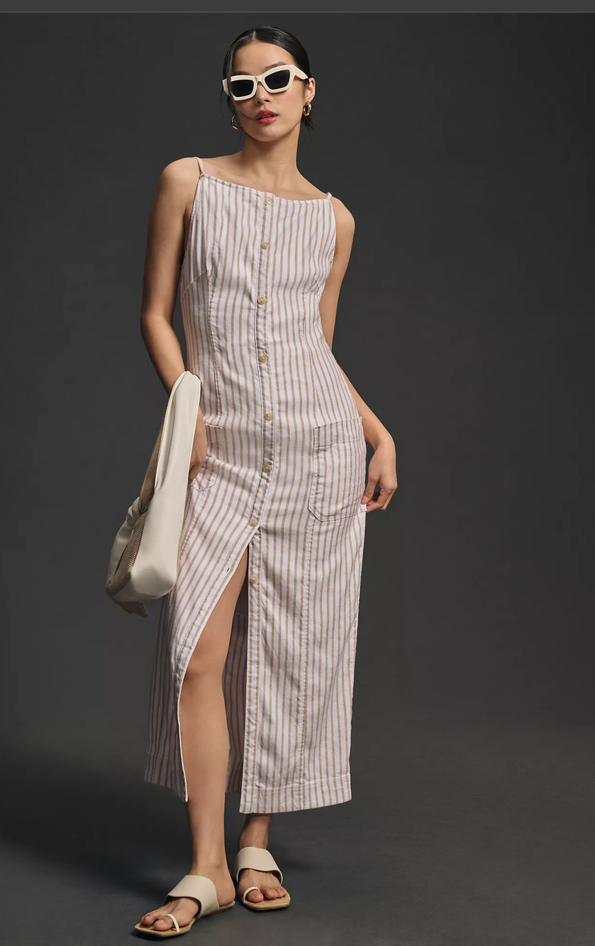 New Anthropologie The Colette Striped Pocketed Midi Dress - Size 1X